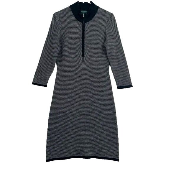 Lauren Ralph Lauren 3/4 Sleeve 1/4 Zip Mock Sweater Dress L Black/White Casual - Picture 1 of 11